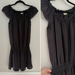 Anthropologie Minimalist Resort Ella Moss 100% Linen Smocked Waist Black Dress M